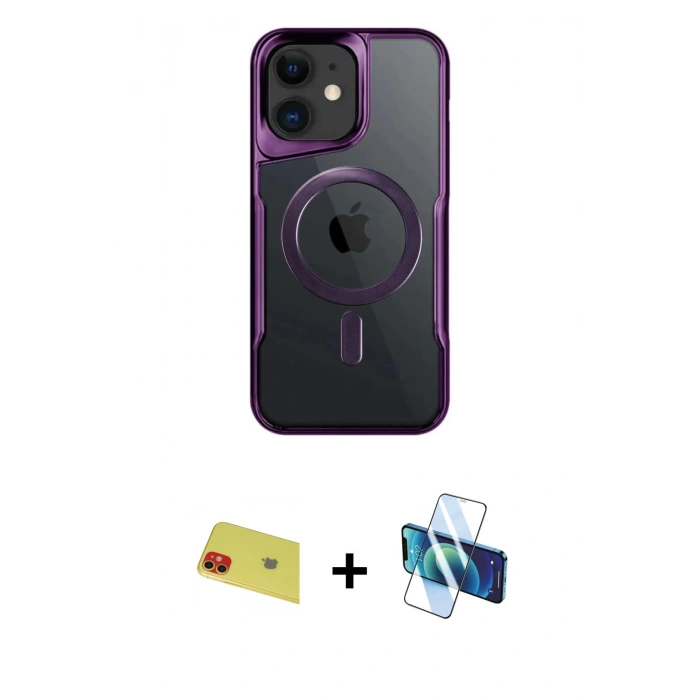 MARSİLYAN™- iPhone 11 Kılıf Yadigar Klasik Özel Seri - Siyah 3D Antistatik Cam Ekran Koruyucu + Rainbow Kamera Lens Koruma Cam - KI