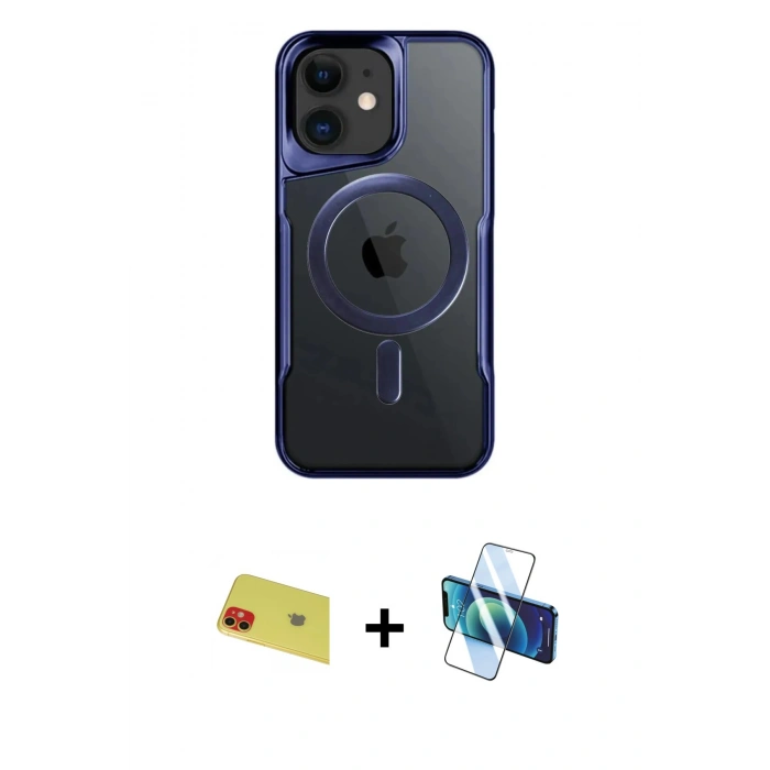 MARSİLYAN™- iPhone 11 Kılıf Yadigar Klasik Özel Seri - Siyah 3D Antistatik Cam Ekran Koruyucu + Rainbow Kamera Lens Koruma Cam - KI