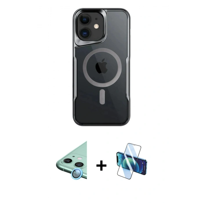 MARSİLYAN™- iPhone 11 Kılıf Yadigar Klasik Özel Seri - Siyah 3D Antistatik Cam Ekran Koruyucu + Raze Metal Kamera Lens - MI
