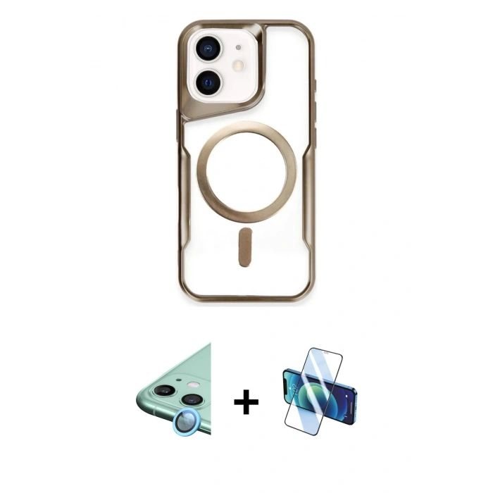 MARSİLYAN™- iPhone 11 Kılıf Yadigar Klasik Özel Seri - Siyah 3D Antistatik Cam Ekran Koruyucu + Raze Metal Kamera Lens - MI