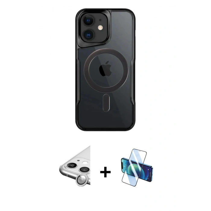 MARSİLYAN™- iPhone 11 Kılıf Yadigar Klasik Özel Seri - Siyah 3D Antistatik Cam Ekran Koruyucu + Raze Metal Kamera Lens - GS