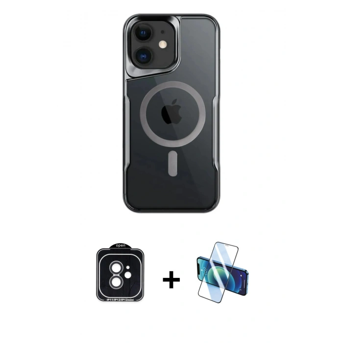 MARSİLYAN™- iPhone 11 Kılıf Yadigar Klasik Özel Seri - Siyah 3D Antistatik Cam Ekran Koruyucu + PVD Metal Kamera Lens - SH