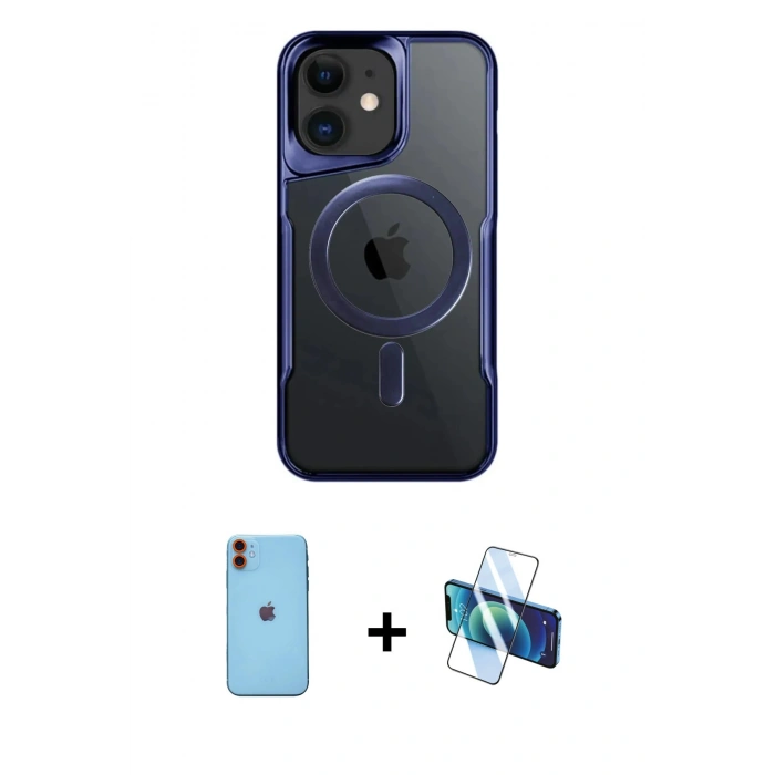 MARSİLYAN™- iPhone 11 Kılıf Yadigar Klasik Özel Seri - Siyah 3D Antistatik Cam Ekran Koruyucu + Turuncu Neon Fosforlu Kamera Lens