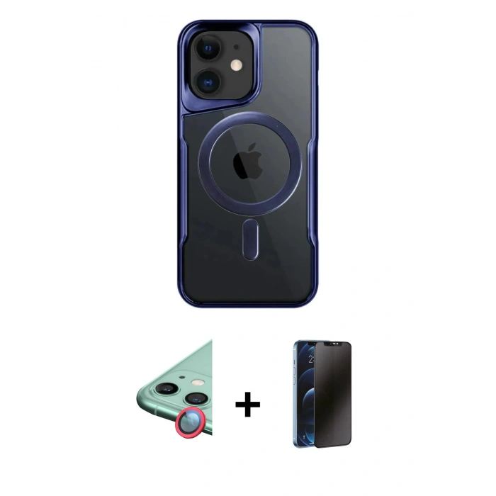 MARSİLYAN™- iPhone 11 Kılıf Yadigar Klasik Özel Seri - Siyah 3D Antistatik Hayalet Cam Ekran Koruyucu + Raze Metal Kamera Lens - KI