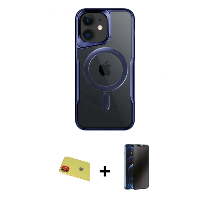 MARSİLYAN™- iPhone 11 Kılıf Yadigar Klasik Özel Seri - Siyah 3D Antistatik Hayalet Cam Ekran Koruyucu + Rainbow Kamera Lens Koruma Cam - KI