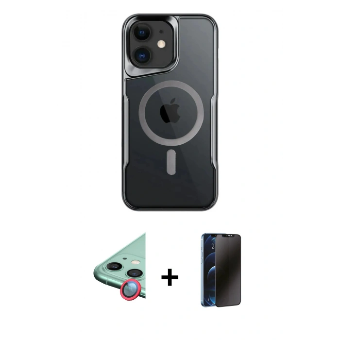 MARSİLYAN™- iPhone 11 Kılıf Yadigar Klasik Özel Seri - Siyah 3D Antistatik Hayalet Cam Ekran Koruyucu + Raze Metal Kamera Lens - KI