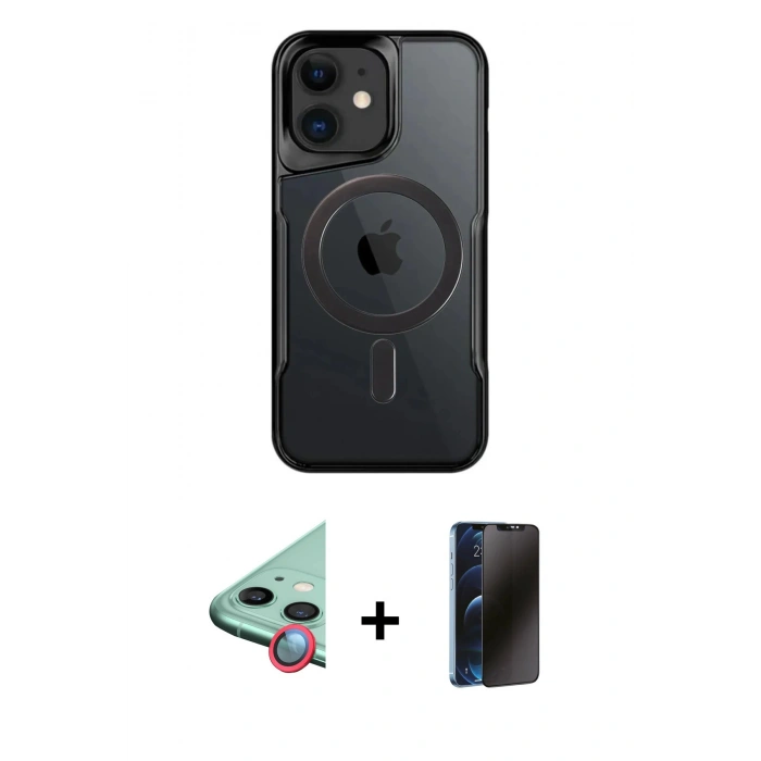 MARSİLYAN™- iPhone 11 Kılıf Yadigar Klasik Özel Seri - Siyah 3D Antistatik Hayalet Cam Ekran Koruyucu + Raze Metal Kamera Lens - KI