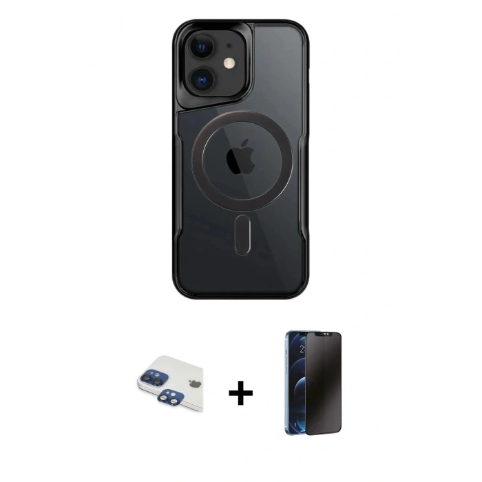 MARSİLYAN™- iPhone 11 Kılıf Yadigar Klasik Özel Seri - Siyah 3D Antistatik Hayalet Cam Ekran Koruyucu + Pers Alüminyum Kamera Lens - LT