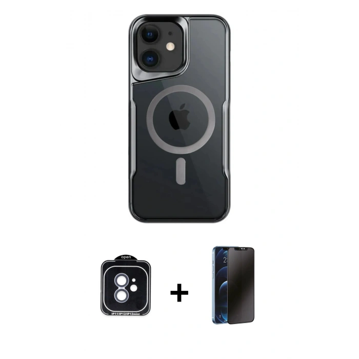 MARSİLYAN™- iPhone 11 Kılıf Yadigar Klasik Özel Seri - Siyah 3D Antistatik Hayalet Cam Ekran Koruyucu + PVD Metal Kamera Lens - MI