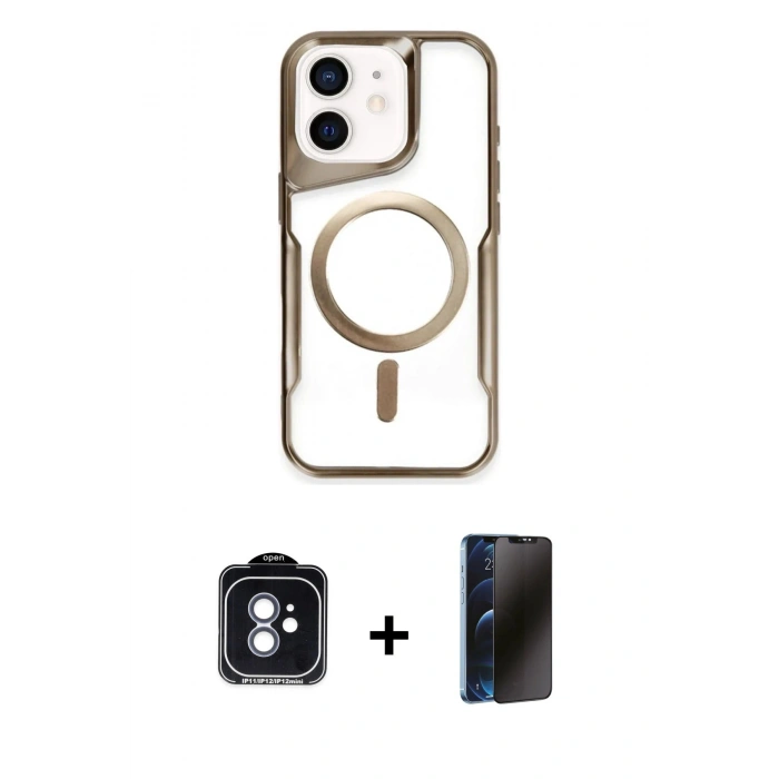 MARSİLYAN™- iPhone 11 Kılıf Yadigar Klasik Özel Seri - Siyah 3D Antistatik Hayalet Cam Ekran Koruyucu + PVD Metal Kamera Lens - MI