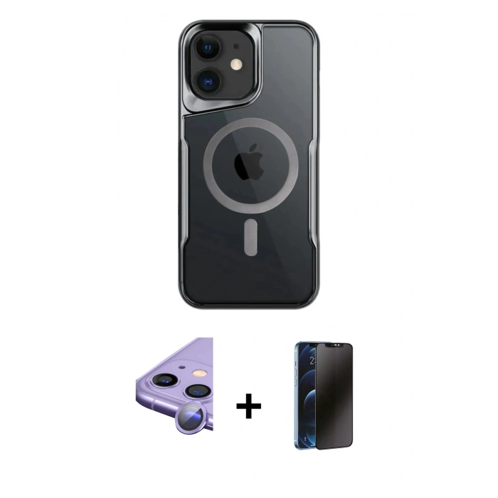 MARSİLYAN™- iPhone 11 Kılıf Yadigar Klasik Özel Seri - Siyah 3D Antistatik Hayalet Cam Ekran Koruyucu + Raze Metal Kamera Lens - MR