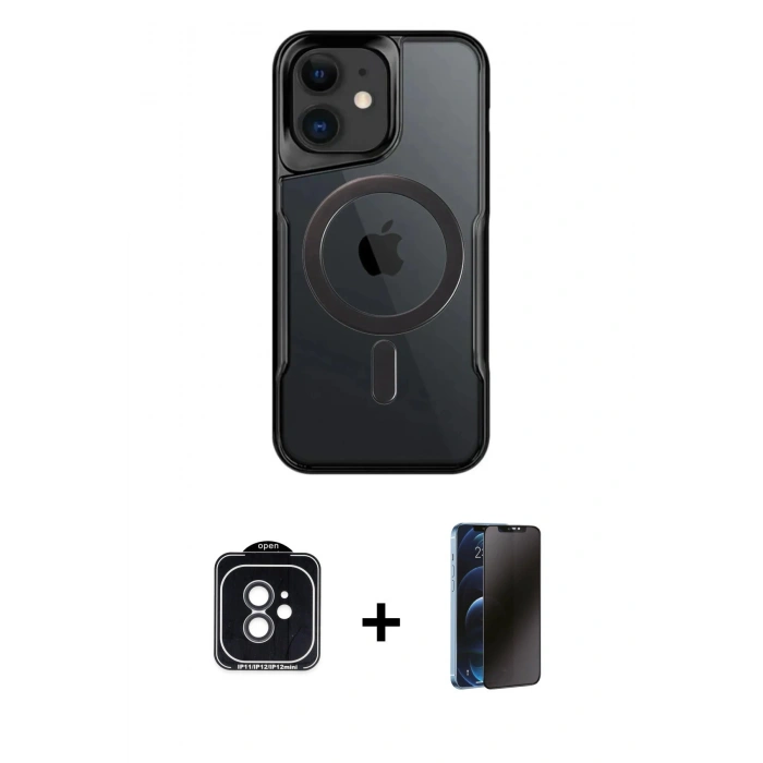 MARSİLYAN™- iPhone 11 Kılıf Yadigar Klasik Özel Seri - Siyah 3D Antistatik Hayalet Cam Ekran Koruyucu + PVD Metal Kamera Lens - SH