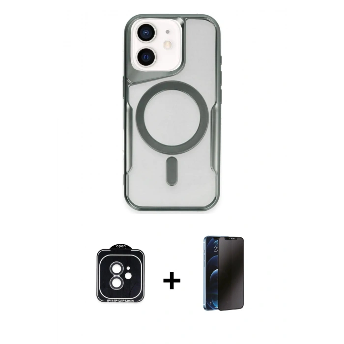MARSİLYAN™- iPhone 11 Kılıf Yadigar Klasik Özel Seri - Siyah 3D Antistatik Hayalet Cam Ekran Koruyucu + PVD Metal Kamera Lens - SH