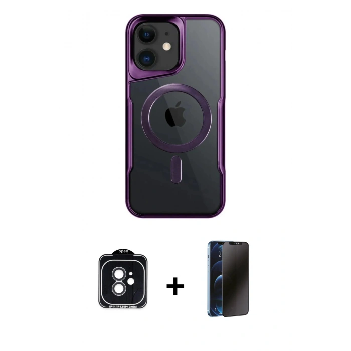 MARSİLYAN™- iPhone 11 Kılıf Yadigar Klasik Özel Seri - Siyah 3D Antistatik Hayalet Cam Ekran Koruyucu + PVD Metal Kamera Lens - SH