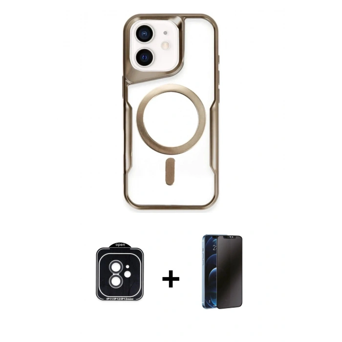 MARSİLYAN™- iPhone 11 Kılıf Yadigar Klasik Özel Seri - Siyah 3D Antistatik Hayalet Cam Ekran Koruyucu + PVD Metal Kamera Lens - SH