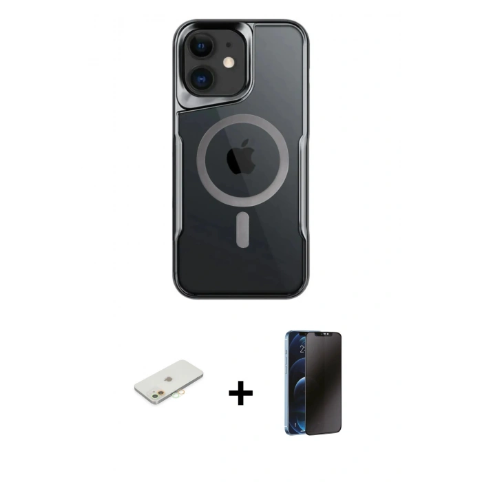 MARSİLYAN™- iPhone 11 Kılıf Yadigar Klasik Özel Seri - Siyah 3D Antistatik Hayalet Cam Ekran Koruyucu + Renkli Kamera Lens Koruma Cam - TU