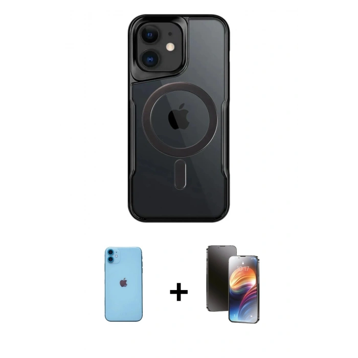 MARSİLYAN™- iPhone 11 Kılıf Yadigar Klasik Özel Seri - Siyah 3D Antistatik Mat Seramik Nano Ekran Koruyucu + Neon Fosforlu Kamera Lens - MI