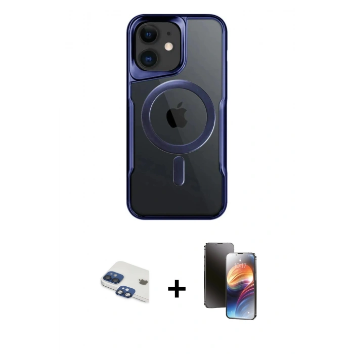 MARSİLYAN™- iPhone 11 Kılıf Yadigar Klasik Özel Seri - Siyah 3D Antistatik Mat Seramik Nano Ekran Koruyucu + Lacivert Pers Alüminyum Kamera Lens