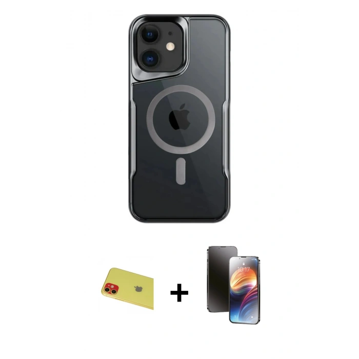 MARSİLYAN™- iPhone 11 Kılıf Yadigar Klasik Özel Seri - Siyah 3D Antistatik Mat Seramik Nano Ekran Koruyucu + Rainbow Kamera Lens Koruma Cam - KI