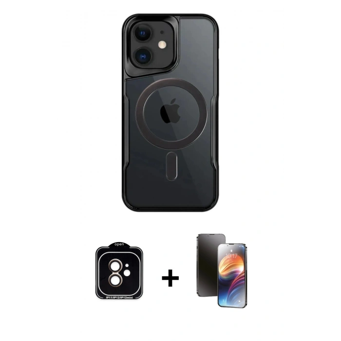 MARSİLYAN™- iPhone 11 Kılıf Yadigar Klasik Özel Seri - Siyah 3D Antistatik Mat Seramik Nano Ekran Koruyucu + PVD Metal Kamera Lens - TU