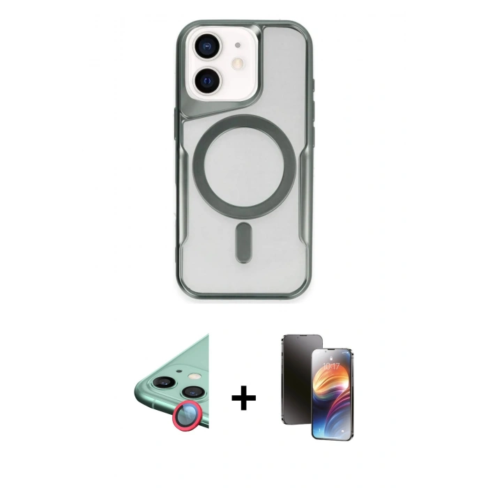 MARSİLYAN™- iPhone 11 Kılıf Yadigar Klasik Özel Seri - Siyah 3D Antistatik Mat Seramik Nano Ekran Koruyucu + Kırmızı Raze Metal Kamera Lens