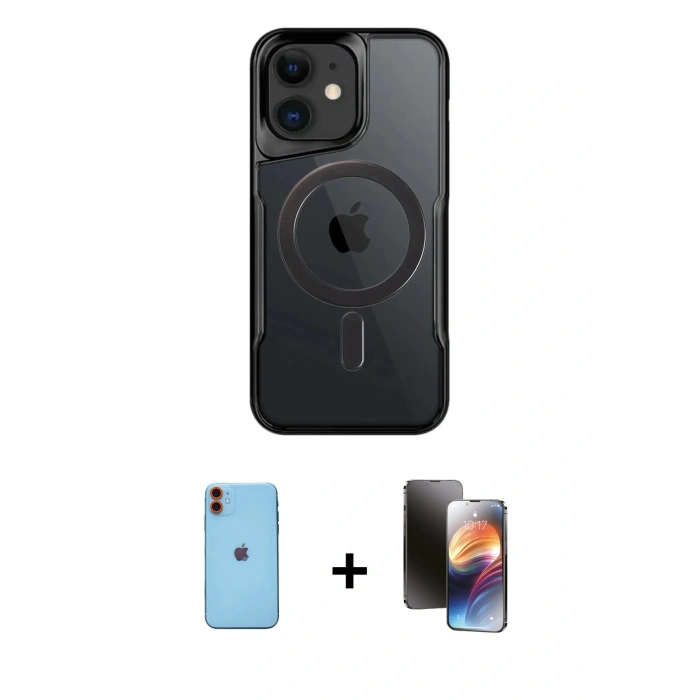 MARSİLYAN™- iPhone 11 Kılıf Yadigar Klasik Özel Seri - Siyah 3D Antistatik Mat Seramik Nano Ekran Koruyucu + Neon Fosforlu Kamera Lens - TU