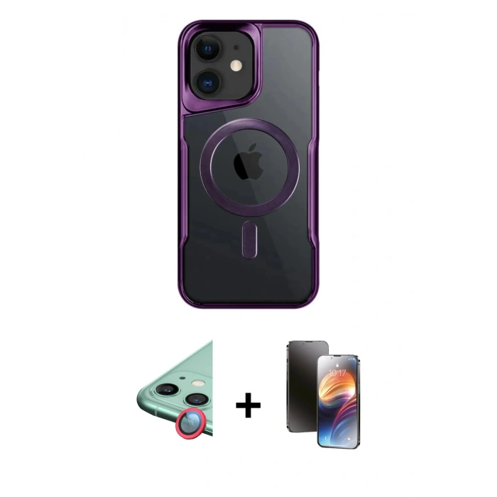 MARSİLYAN™- iPhone 11 Kılıf Yadigar Klasik Özel Seri - Siyah 3D Antistatik Mat Seramik Nano Ekran Koruyucu + Kırmızı Raze Metal Kamera Lens