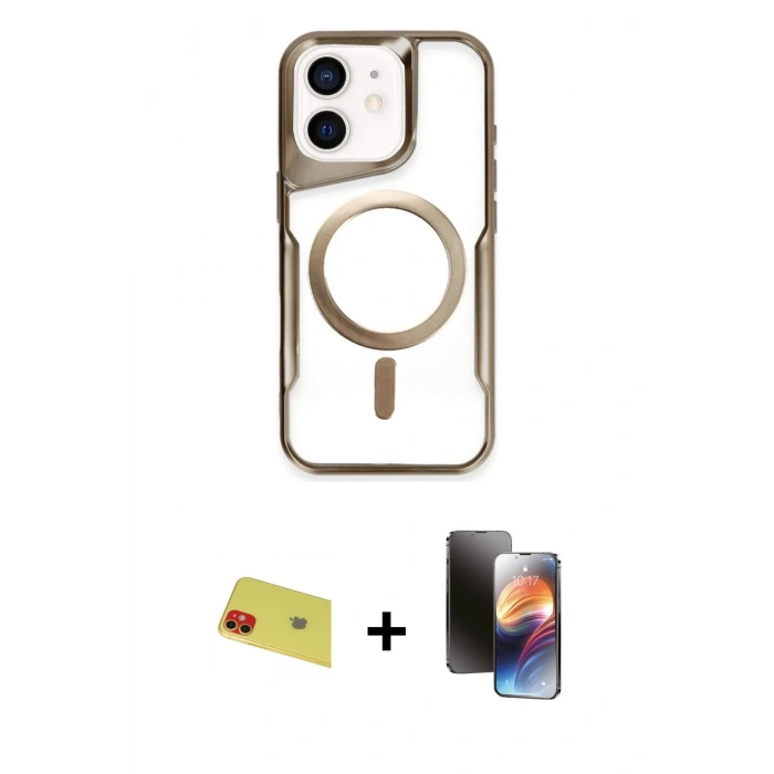 MARSİLYAN™- iPhone 11 Kılıf Yadigar Klasik Özel Seri - Siyah 3D Antistatik Mat Seramik Nano Ekran Koruyucu + Rainbow Kamera Lens Koruma Cam - KI