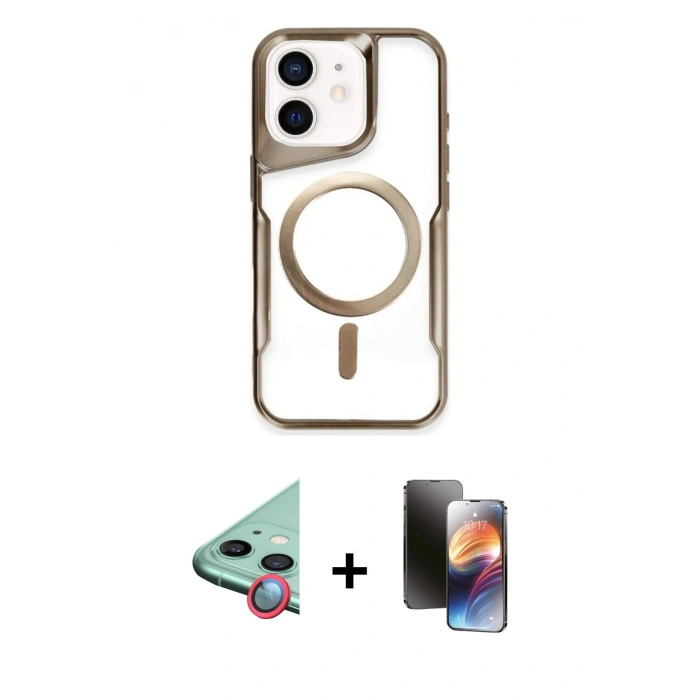 MARSİLYAN™- iPhone 11 Kılıf Yadigar Klasik Özel Seri - Siyah 3D Antistatik Mat Seramik Nano Ekran Koruyucu + Kırmızı Raze Metal Kamera Lens