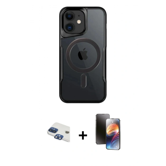 MARSİLYAN™- iPhone 11 Kılıf Yadigar Klasik Özel Seri - Siyah 3D Antistatik Mat Seramik Nano Ekran Koruyucu + Pers Alüminyum Kamera Lens - LT
