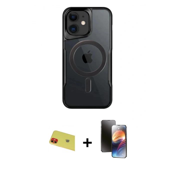 MARSİLYAN™- iPhone 11 Kılıf Yadigar Klasik Özel Seri - Siyah 3D Antistatik Mat Seramik Nano Ekran Koruyucu + Rainbow Kamera Lens Koruma Cam - KI
