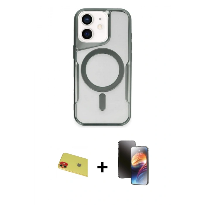 MARSİLYAN™- iPhone 11 Kılıf Yadigar Klasik Özel Seri - Siyah 3D Antistatik Mat Seramik Nano Ekran Koruyucu + Rainbow Kamera Lens Koruma Cam - KI