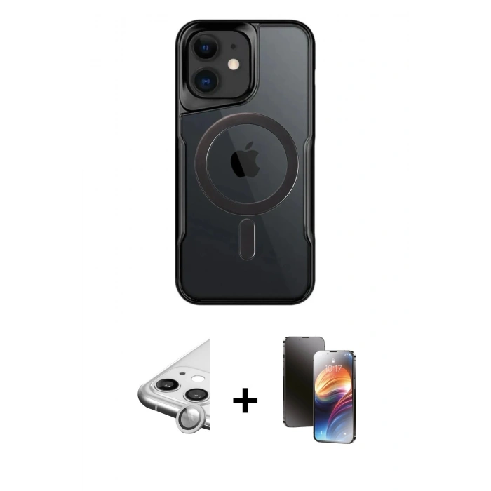 MARSİLYAN™- iPhone 11 Kılıf Yadigar Klasik Özel Seri - Siyah 3D Antistatik Mat Seramik Nano Ekran Koruyucu + Raze Metal Kamera Lens - GS
