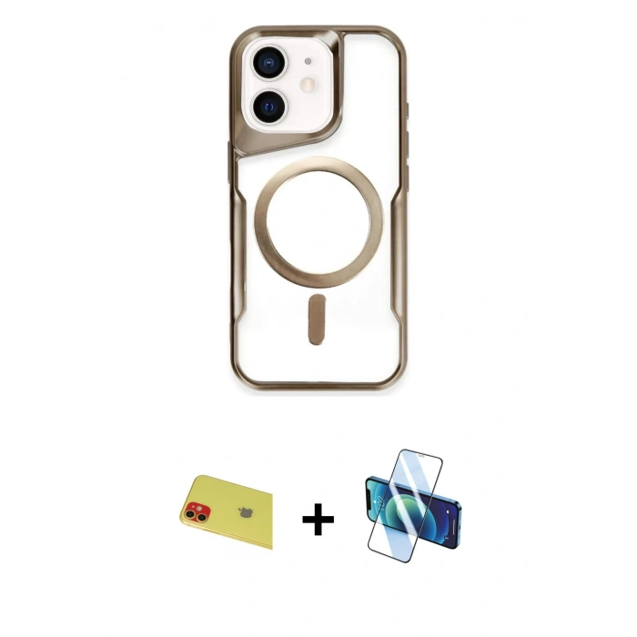 MARSİLYAN™- iPhone 11 Kılıf Yadigar Klasik Özel Seri - Siyah 3D Antistatik Seramik Nano Ekran Koruyucu + Rainbow Kamera Lens Koruma Cam - KI