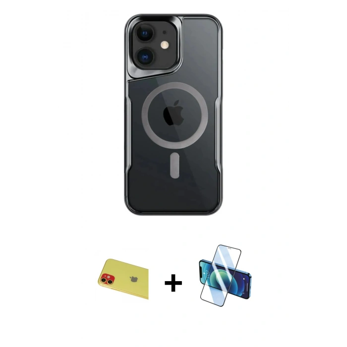 MARSİLYAN™- iPhone 11 Kılıf Yadigar Klasik Özel Seri - Siyah 3D Antistatik Seramik Nano Ekran Koruyucu + Rainbow Kamera Lens Koruma Cam - KI