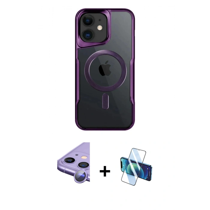 MARSİLYAN™- iPhone 11 Kılıf Yadigar Klasik Özel Seri - Siyah 3D Antistatik Seramik Nano Ekran Koruyucu + Mor Raze Metal Kamera Lens