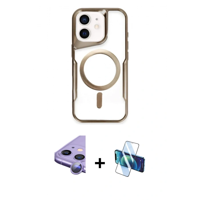 MARSİLYAN™- iPhone 11 Kılıf Yadigar Klasik Özel Seri - Siyah 3D Antistatik Seramik Nano Ekran Koruyucu + Mor Raze Metal Kamera Lens
