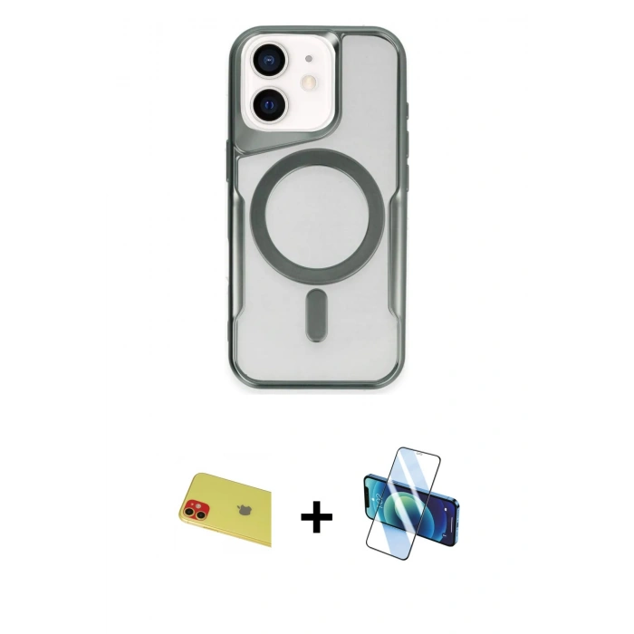 MARSİLYAN™- iPhone 11 Kılıf Yadigar Klasik Özel Seri - Siyah 3D Antistatik Seramik Nano Ekran Koruyucu + Rainbow Kamera Lens Koruma Cam - KI