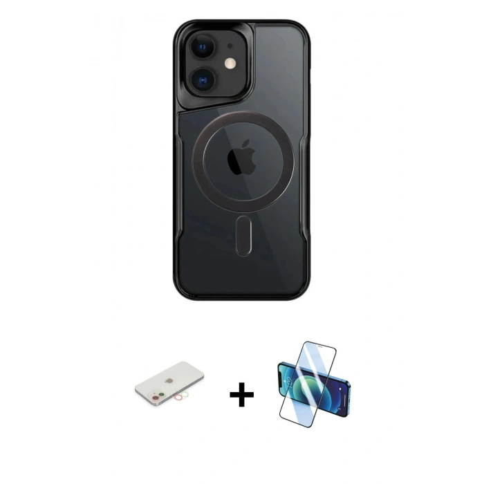 MARSİLYAN™- iPhone 11 Kılıf Yadigar Klasik Özel Seri - Siyah 3D Antistatik Seramik Nano Ekran Koruyucu + Renkli Kamera Lens Koruma Cam - YL
