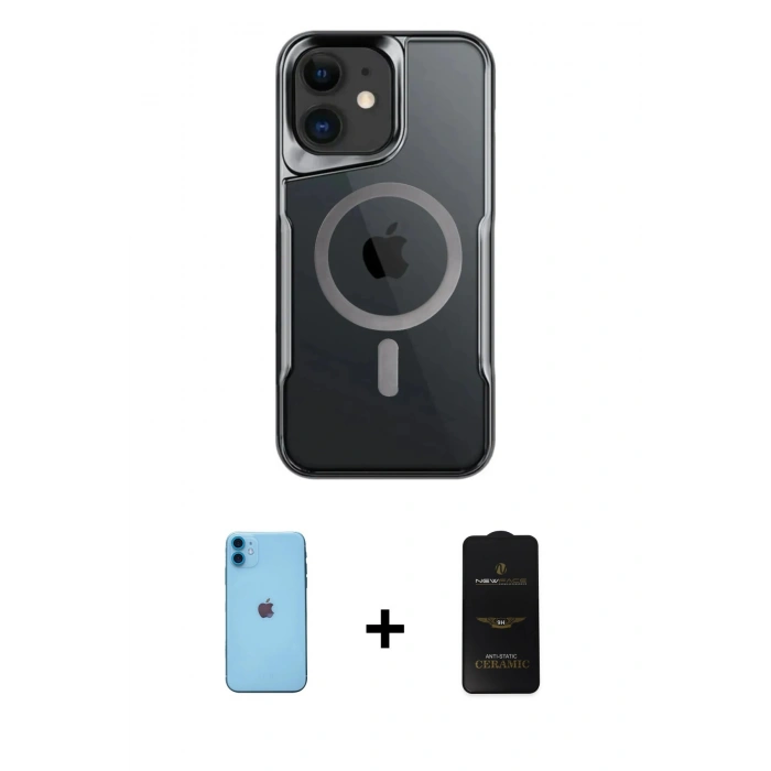 MARSİLYAN™- iPhone 11 Kılıf Yadigar Klasik Özel Seri - Siyah 6D Antistatik Mat Seramik Hayalet Nano Ekran Koruyucu + Neon Fosforlu Kamera Lens - MI