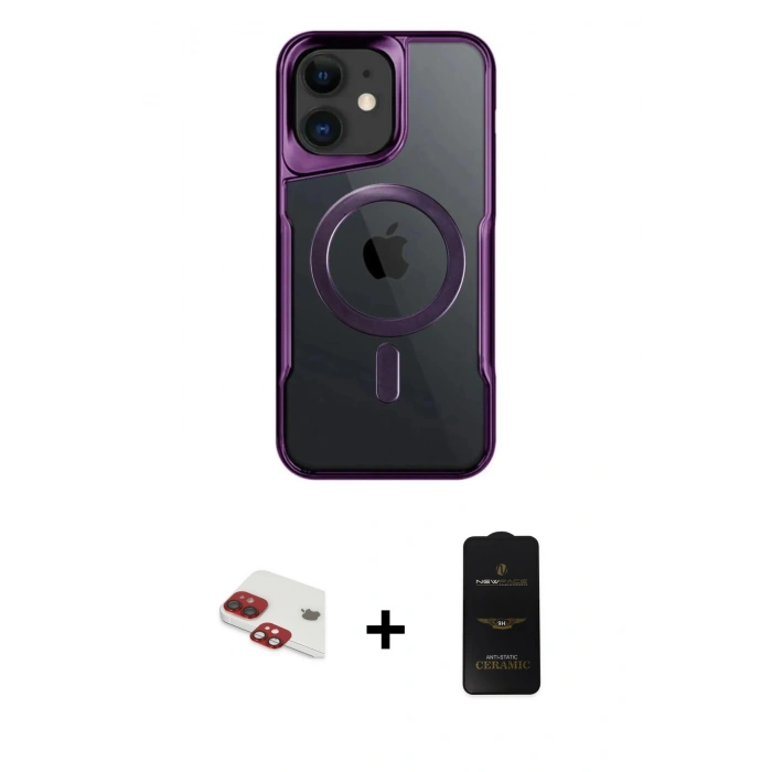 MARSİLYAN™- iPhone 11 Kılıf Yadigar Klasik Özel Seri - Siyah 6D Antistatik Mat Seramik Hayalet Nano Ekran Koruyucu + Kırmızı Pers Alüminyum Kamera Lens