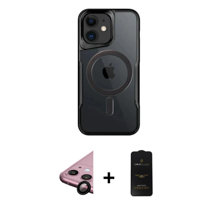MARSİLYAN™- iPhone 11 Kılıf Yadigar Klasik Özel Seri - Siyah 6D Antistatik Mat Seramik Hayalet Nano Ekran Koruyucu + Raze Metal Kamera Lens - SH
