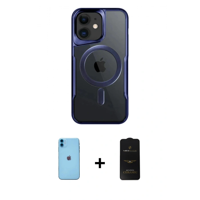 MARSİLYAN™- iPhone 11 Kılıf Yadigar Klasik Özel Seri - Siyah 6D Antistatik Mat Seramik Hayalet Nano Ekran Koruyucu + Neon Fosforlu Kamera Lens - MI