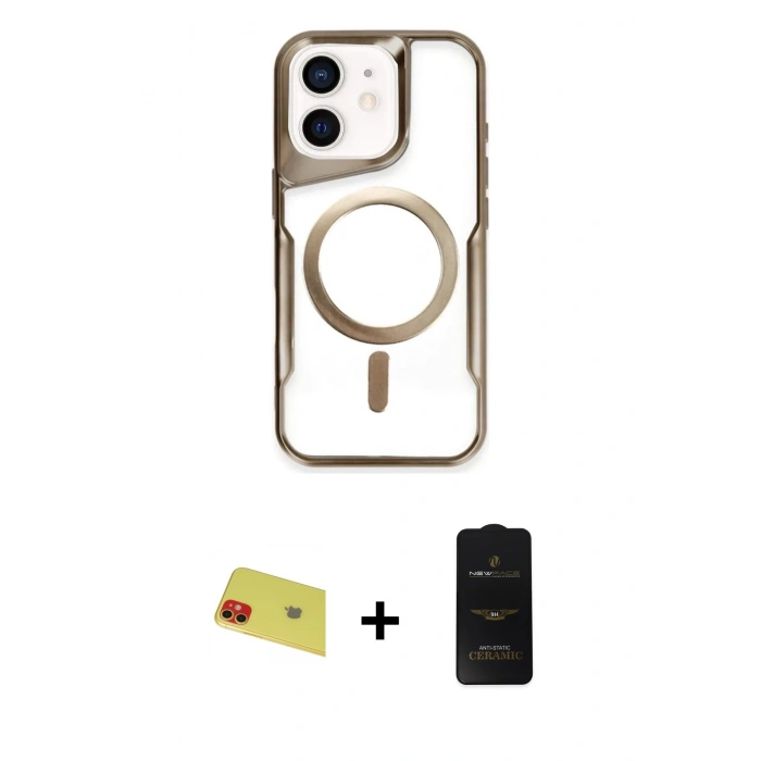 MARSİLYAN™- iPhone 11 Kılıf Yadigar Klasik Özel Seri - Siyah 6D Antistatik Mat Seramik Hayalet Nano Ekran Koruyucu + Kırmızı Rainbow Kamera Lens Koruma Cam