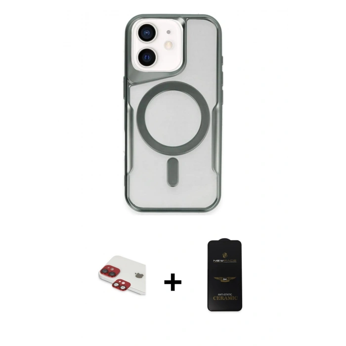 MARSİLYAN™- iPhone 11 Kılıf Yadigar Klasik Özel Seri - Siyah 6D Antistatik Mat Seramik Hayalet Nano Ekran Koruyucu + Kırmızı Pers Alüminyum Kamera Lens