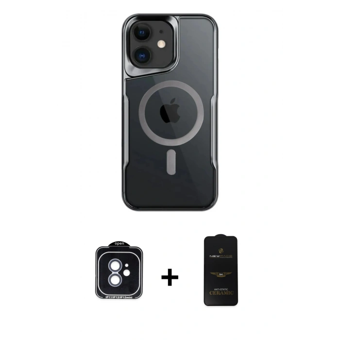 MARSİLYAN™- iPhone 11 Kılıf Yadigar Klasik Özel Seri - Siyah 6D Antistatik Mat Seramik Hayalet Nano Ekran Koruyucu + PVD Metal Kamera Lens - MI