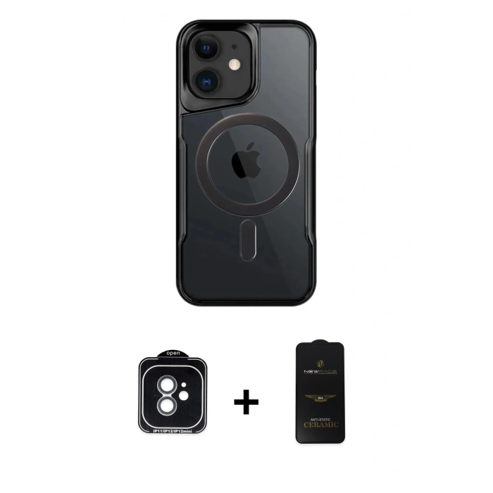 MARSİLYAN™- iPhone 11 Kılıf Yadigar Klasik Özel Seri - Siyah 6D Antistatik Mat Seramik Hayalet Nano Ekran Koruyucu + PVD Metal Kamera Lens - YL