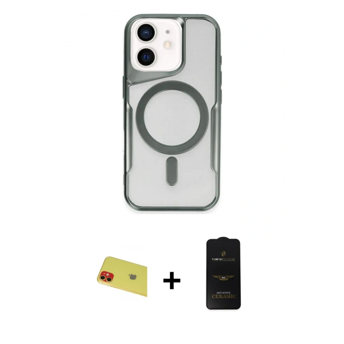 MARSİLYAN™- iPhone 11 Kılıf Yadigar Klasik Özel Seri - Siyah 6D Antistatik Mat Seramik Hayalet Nano Ekran Koruyucu + Rainbow Kamera Lens Koruma Cam - KI