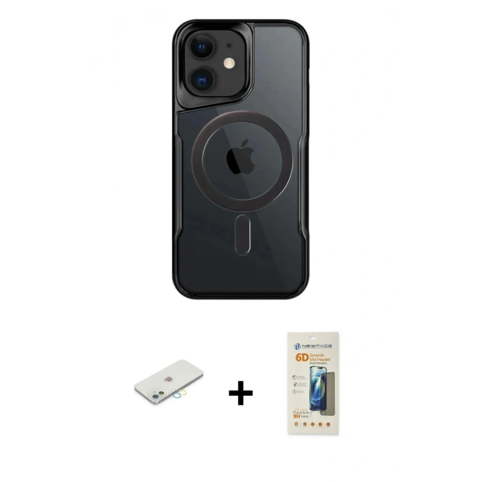MARSİLYAN™- iPhone 11 Kılıf Yadigar Klasik Özel Seri - Siyah 6D Mat Seramik Hayalet Nano Ekran Koruyucu + Renkli Kamera Lens Koruma Cam - SI