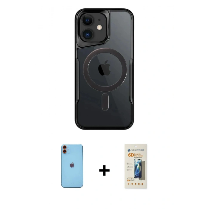 MARSİLYAN™- iPhone 11 Kılıf Yadigar Klasik Özel Seri - Siyah 6D Mat Seramik Hayalet Nano Ekran Koruyucu + Neon Fosforlu Kamera Lens - TU
